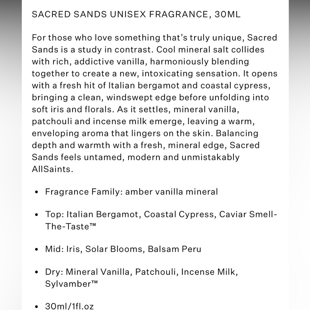 NWTS ALL SAINTS SACRED SANDS UNISEX FRAGRANCE, 30ML - Picture 4 of 5